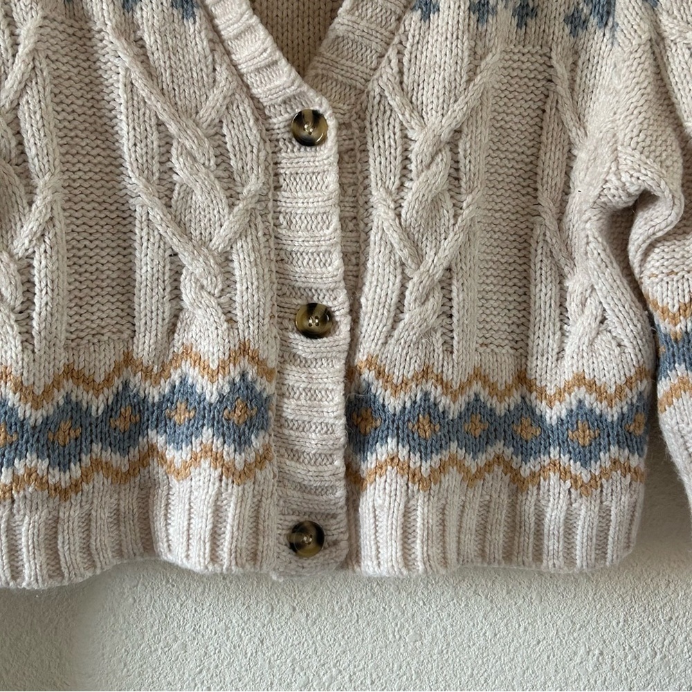 Sage & Oak Women’s Knit Cardigan Large Cream Beige Southwestern Preppy Western - Picture 3 of 11